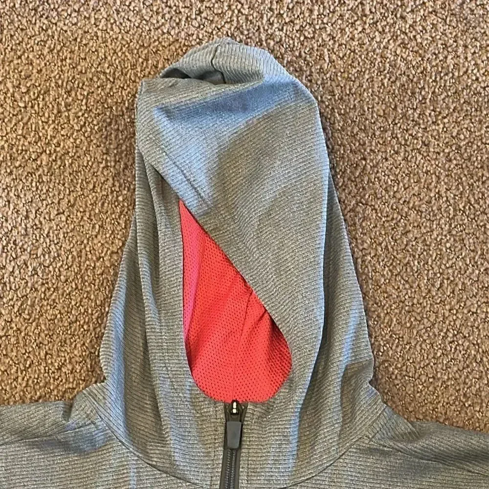 Nike Boys Dri Fit Grey Logo Zip-up Hooded Lightweight Shirt/Jacket - Size XL